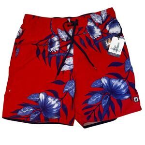 New Johnnie-O Mens Tropical Floral Hawaiian Print Board Shorts Swimsuit Sz L